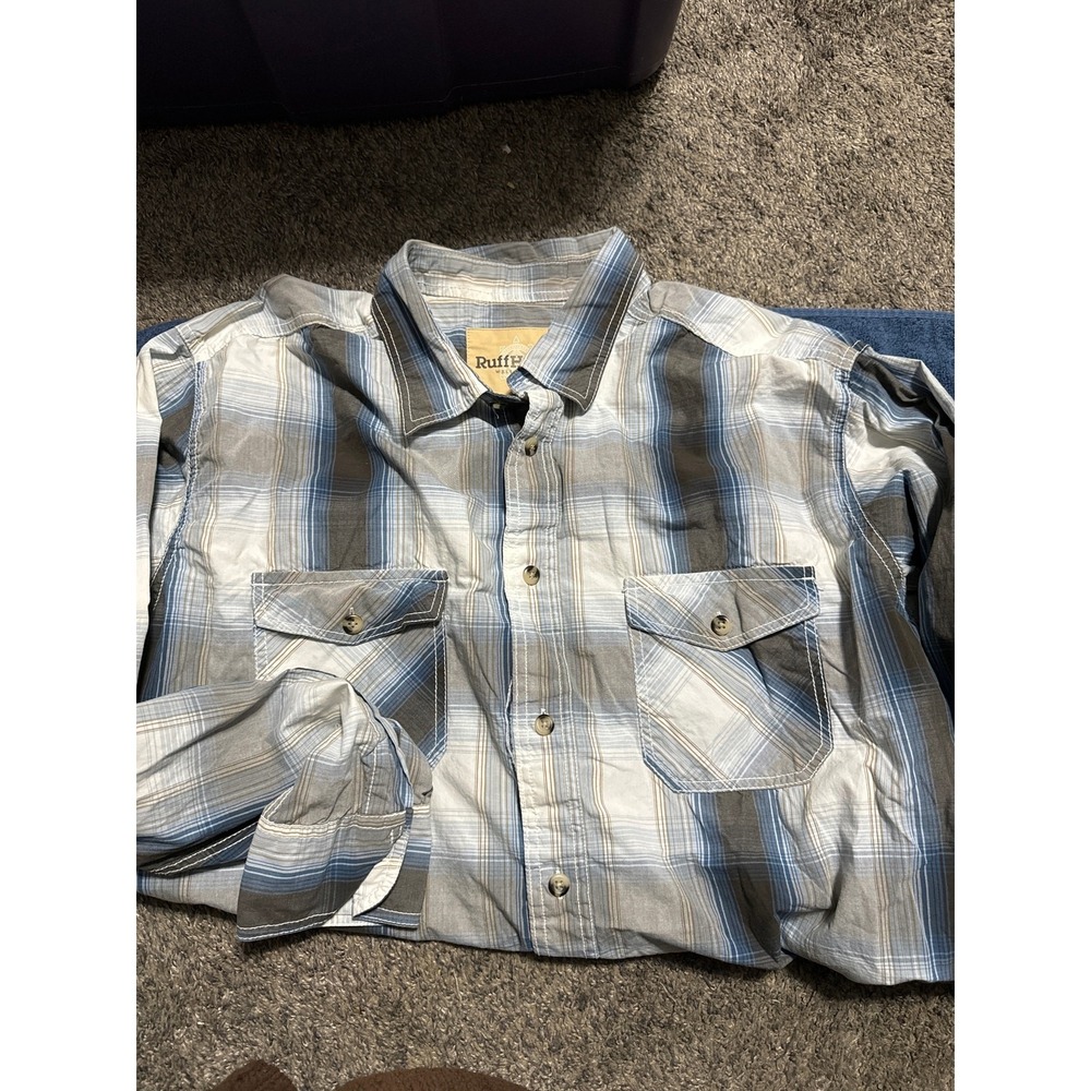 Ruff Hewn Button Down Mens Shirt XL Plaid Blue / grey Long Sleeve Collar
